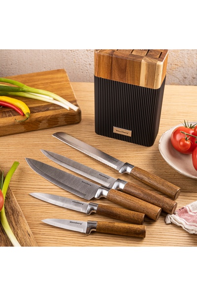 Klausberg Set de cuțite 6 piese Suport de acțiune, mânere din lemn KB-7981