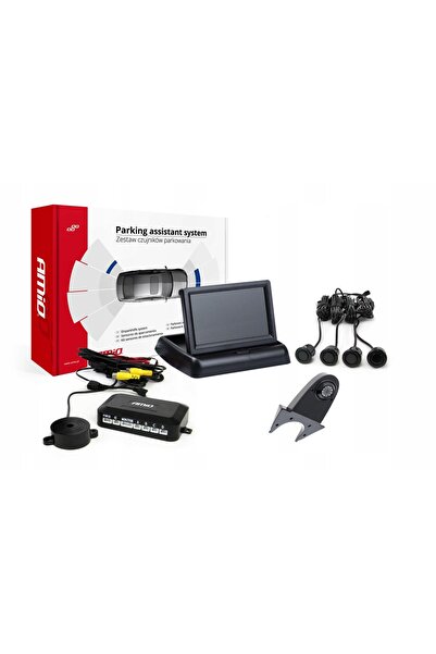 AMIO TFT02 Kit de senzori de parcare de 4.3 inch cu cameră IR, 4 senzori, Neg...
