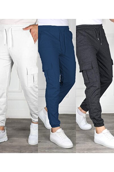 SURMARİ Set of 3 Unisex Cargo Pocket Elastic Leg Sweatpants