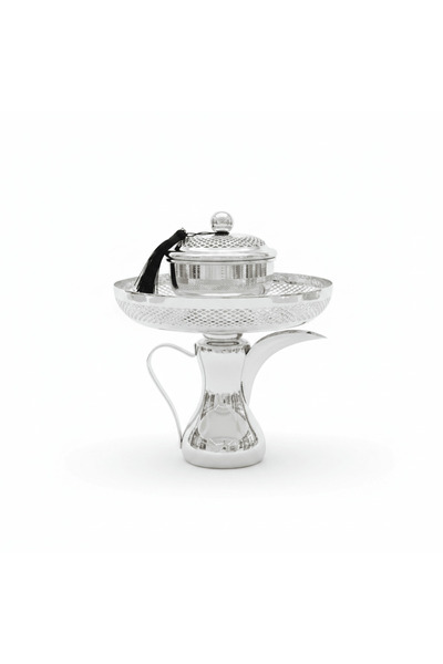 AKDC Silver Metal Dallah Candy Tray with Lattice Lid - 25 × 23 cm