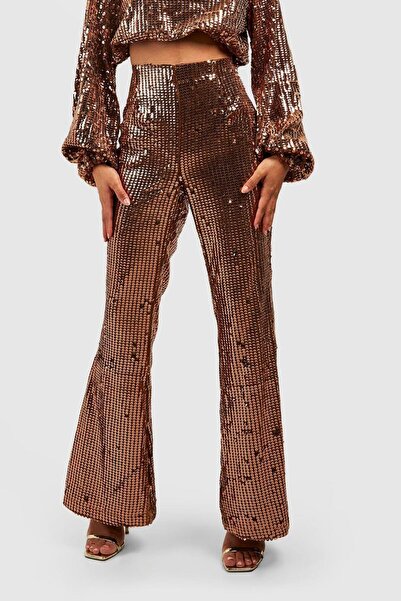 NO BRAND Pantaloni evazați lungi, clasici, din bronz, cu paiete, Glamour Booh...