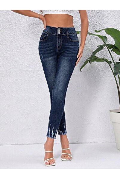 NO BRAND Pantaloni Tubular 7/8 Blugi Talie înaltă Fermoar Nasturi Franjurați ...