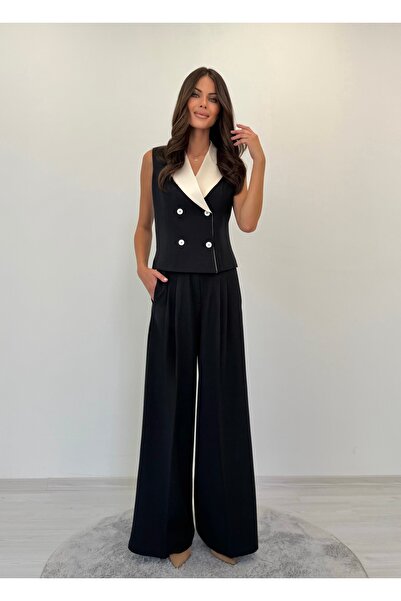 ossons Σετ Atelier με πιέτες και γιακά με αντίθεση σε στυλ Palazzo