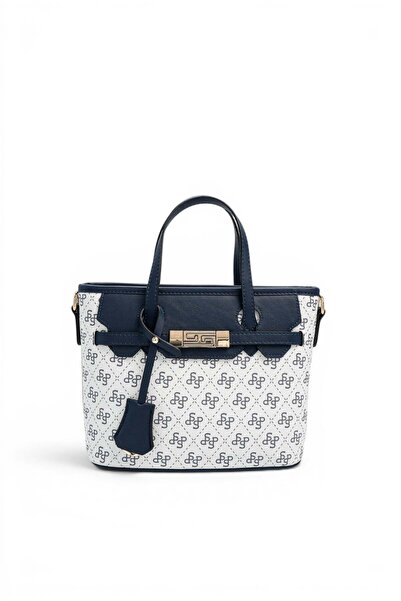 Silver Polo White - Navy Blue Monogram Women's Handbag Sp1185