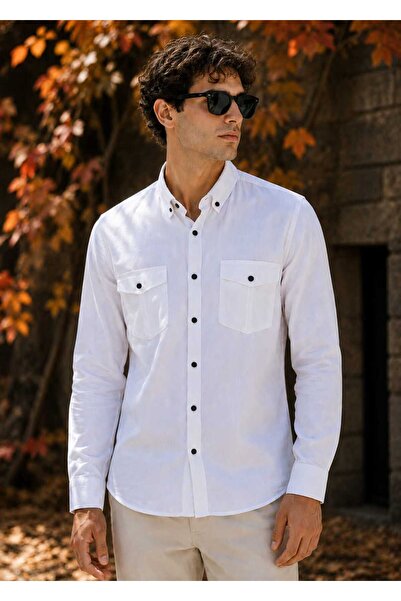 Genel Markalar Erkek Slim Fit keten gömlek 36.38.40.42.44 bedenler için