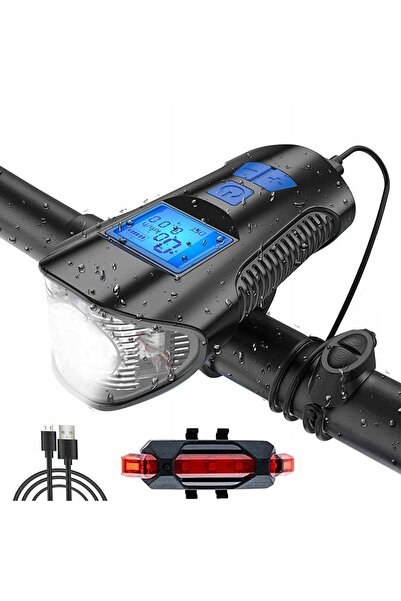 OMNA Lampă frontală LED USB pentru bicicletă cu contor 3 în 1