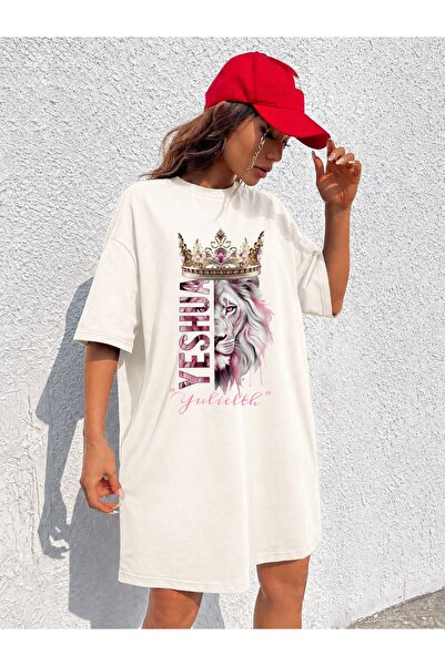 classy moda Γυναικείο μπλουζάκι με στάμπα Crowned Lion, εξαιρετικά μακρύ και ...