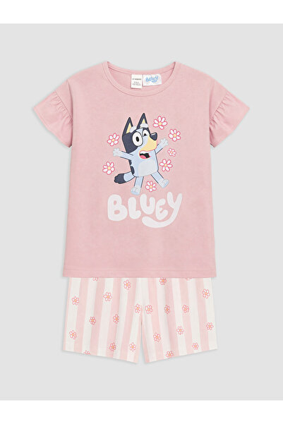 LC Waikiki Pembe Bluey Lisanslı Kız Çocuk Şortlu Takım