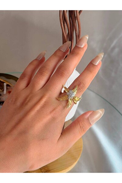ANKA JEWELLRY خاتم نسائي من الفولاذ قابل للتعديل مرصع بحجر الزركون على شكل زه...