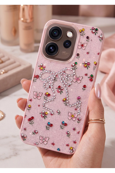 TechTree Oppo Reno 15 PRO 5G Taşlı Desenli Fiyonk Silikon Kılıf