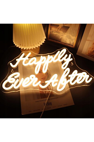NO BRAND Semn neon LED decorativ de perete pentru living, cu mesajul „Happily...