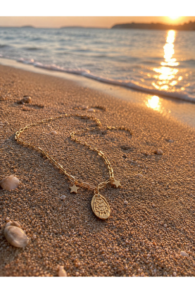 ZEYNORA JEWELLERY قلادة من الفولاذ بسلسلة على شكل مشبك ورق ورقي ونقشة سمكة وقلادة على شكل نجمة