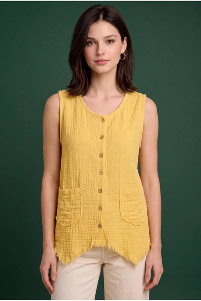 EGE OTANTİK BULDAN Women's 100% Cotton Muslin Buttoned V-Neck Tassel Vest with Inverted Stitching