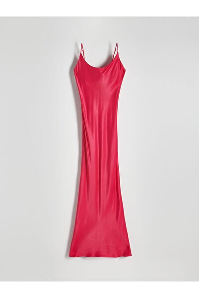 NO BRAND Rochie maxi din satin, cu bretele, de cocktail, fucsia, Reserve m