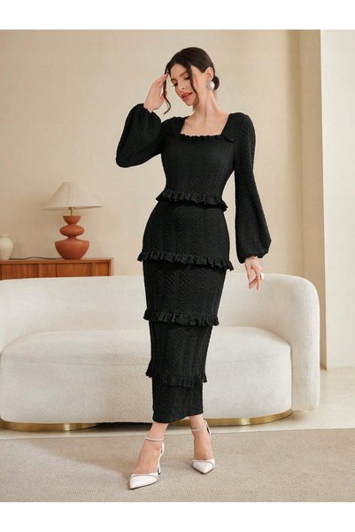 NO BRAND Rochie maxi texturată, croială clasică, impecabilă, dreaptă, Shein m