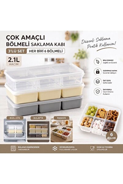 Tasarım Evi Set of 3 Multi-Purpose Storage Containers with 6 Compartments and...