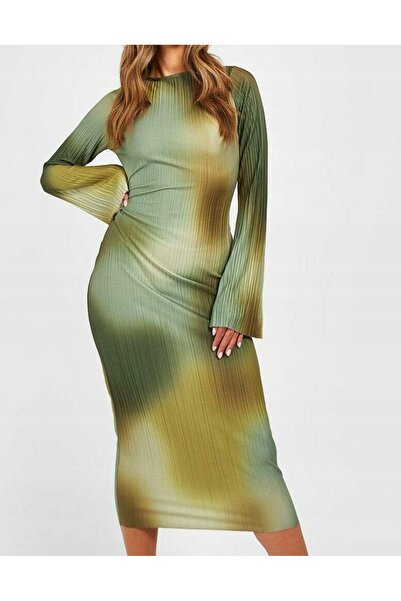 NO BRAND Rochie clasică plisată, mulată, tip bodycon, midi-maksi, model Booho...