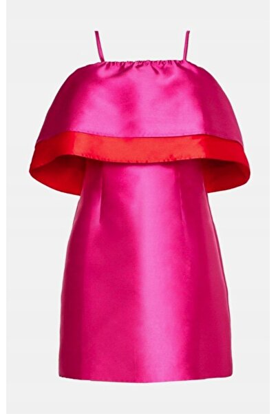 NO BRAND Rochie mini roz din satin, cu bretele, fără mâneci, clasică, uni, Oa...