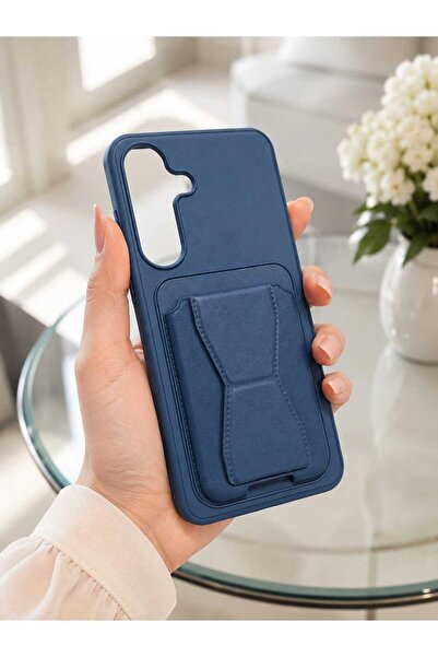 Case SAMSUNG S25 LACİVERT Deri Standlı Kılıf