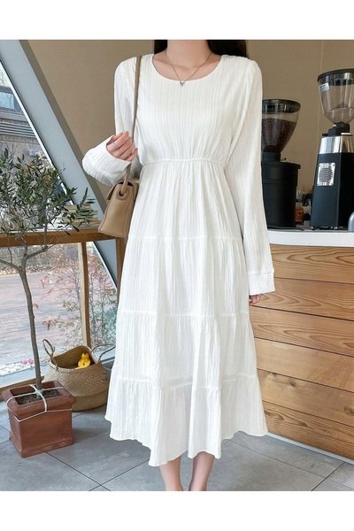 NO BRAND Rochii Albe Midi cu Defecte Boho Texturate Mânecă Dugi Dazy m