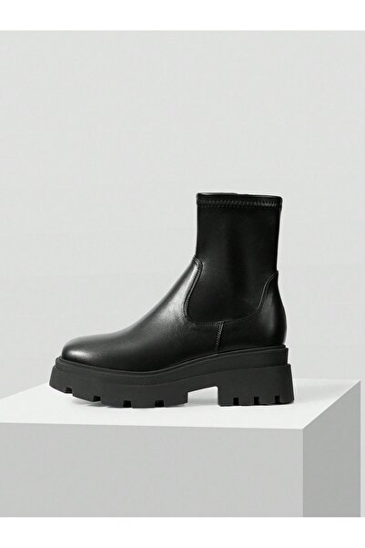 NO BRAND Botine negre, netede, cu talpă înaltă, din piele ecologică, Motf 39