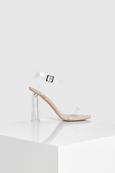 NO BRAND Sandale bej cu toc transparent, clasice, din piele ecologică, boohoo 40