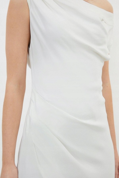 NO BRAND Rochie maxi din satin crem, uni, cu guler asimetric, Karen Millen 44