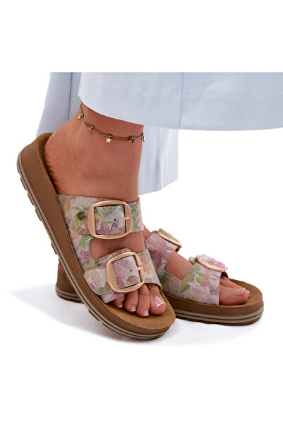 maciejka Șlapi cu model din piele și barete P7537-39 Multicolor 38