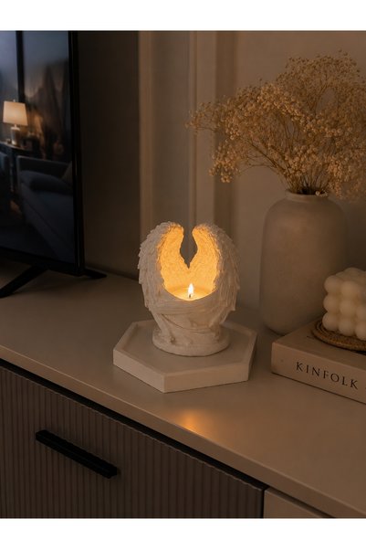 Ümmü decor Melek Kanadı Mumluk | El Yapımı Taş Tozu Dekoratif Mumluk | Modern...