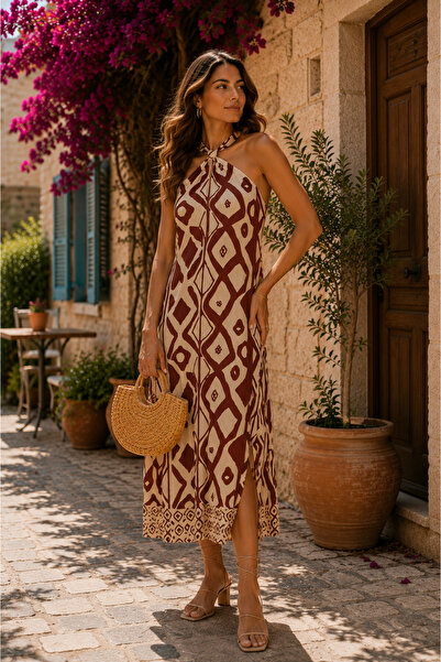 Kokosh moda Timeless Elegance - Women's Ethnic Patterned Off-Shoulder Long Su...
