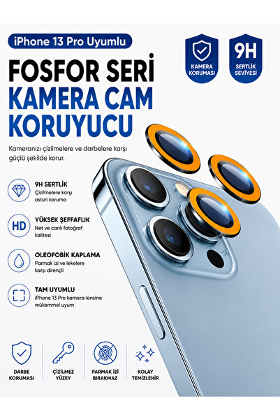 Nettech iPhone 13 Pro / 13 Pro Max Uyumlu Fosfor Seri Kamera Cam Koruyucu 9H ...