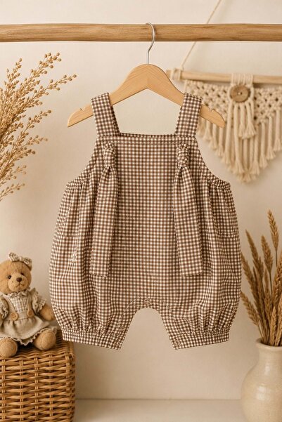 Mnk Baby&Kids Baby Gingham Patterned 100% Cotton Jumpsuit M00848 Brown
