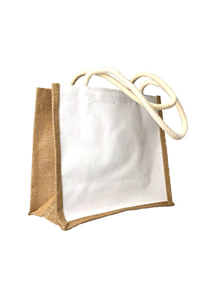 velve Sacosa Textila cu Interior Rezistent la Apa, 31x26x13cm, alb-maro