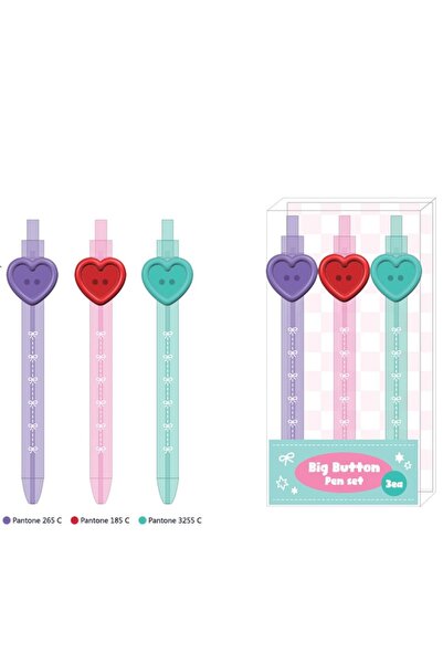 Miniso Lisanslı Büyük Düğme Serisi Kalpli Tükenmez Kalem 15,5 Cm – Sevimli Ta...