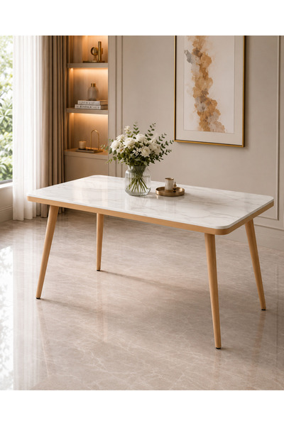 N.zone Modern Rectangular Dining Table with Luxurious Marble Top and Sturdy B...