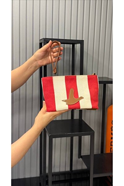 Genel Markalar Kadın Kanvas Clutch Çanta Çizgili El Portföy Çanta Bilek Askılı
