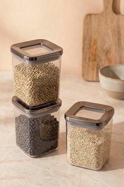 Rivaİstanbul Anthracite Vacuum Airtight 3-Piece Storage Container - 700 ml