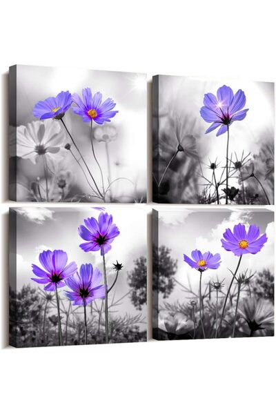 HOME MODE Canvas wall art for bedroom Black and white landscape purple flower...