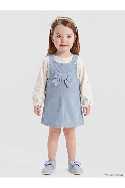 LC Waikiki LCW baby Mavi Fiyonklu Kız Bebek Kadife Salopet Takım