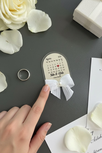 Hediyelen Söz-Nişan-Nikah Hediyesi Gümüş Aynalı Fiyonklu Takvim Tasarım Magne...