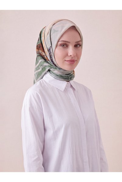 Feyre İpek Leaf Patterned Cotton Scarf - Forest Green