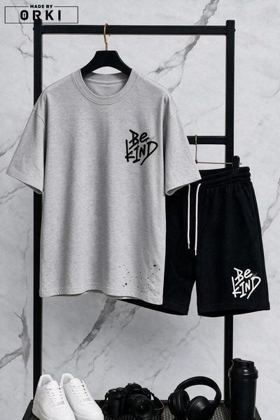 EFFRENATU Be Kind Printed Oversized Unisex T-Shirt & Black Shorts Set