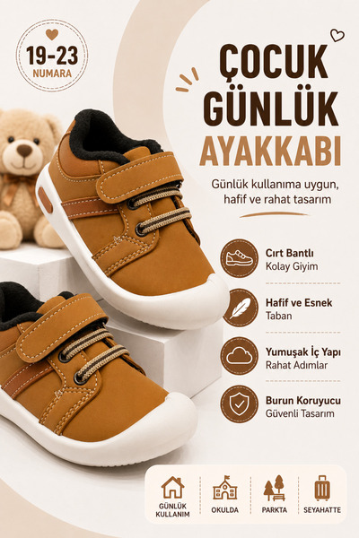 Ayakkabı Deryası Unisex Bebek Çocuk Cırtlı İlk Adım Günlük Spor Ayakkabı Buru...