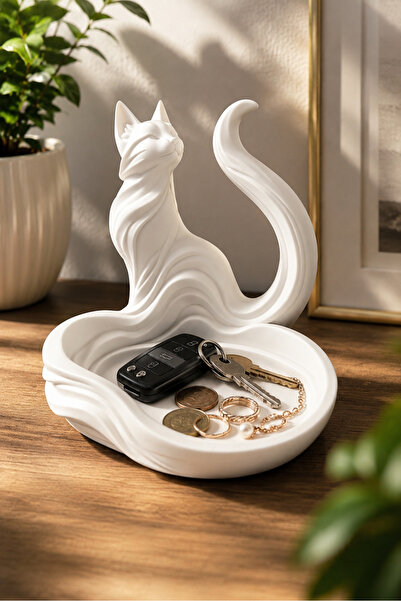 LİYA3D Keychain and Jewelry Organizer with Cat Figure Decorative Tabletop Org...