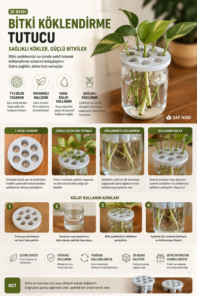 🌱 3D Baskı Bitki Köklendirme Tutucu – 7 Delikli Çelik Standı