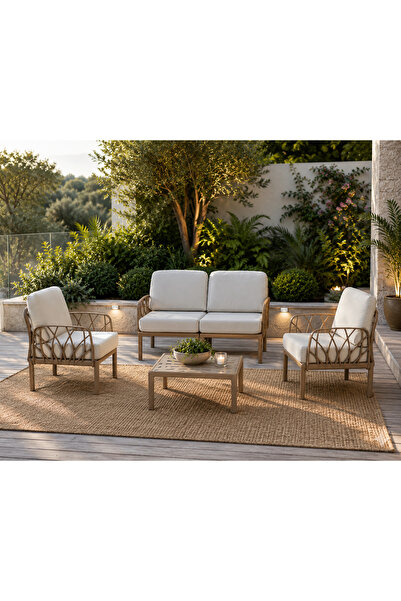 ORİDA HOME Garda, Bahçe,Balkon Oturma Grubu 2+1+1+Sehpa Set Çöl Kahve & Bej