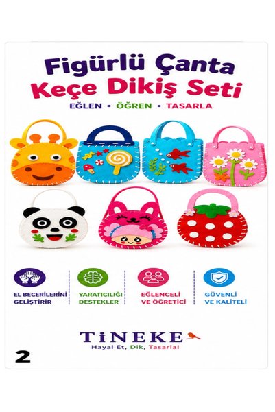 TİNEKE Figürlü Keçe Dikiş Seti 7'li Kendin Yap Çanta Yapım Seti Eğitici Hobi Oyuncağı El Becerisi 6+