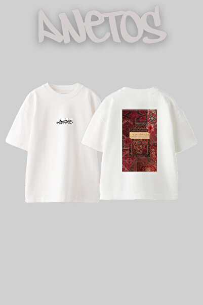 Anetos Fars Halisi_5 Design Back Printed Cotton White Oversize T-Shirt