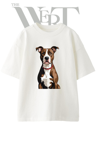 THEWERT Pitbull_1 dizajn, štampana unisex bela majica prevelikog kroja