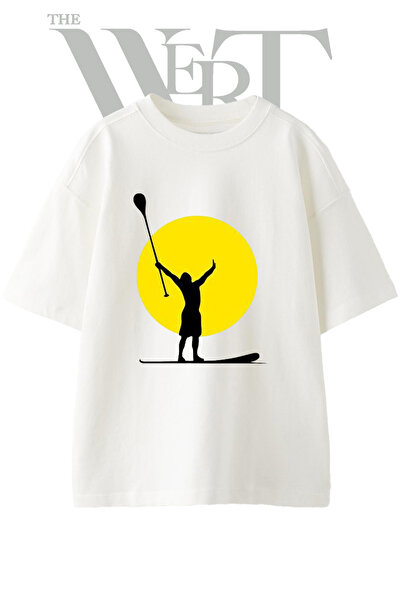 THEWERT Sup Silhouette Design Printed Unisex White Oversize T-Shirt